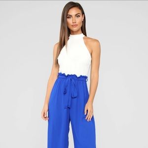Erica Paperbag Jumpsuit - Royal/White